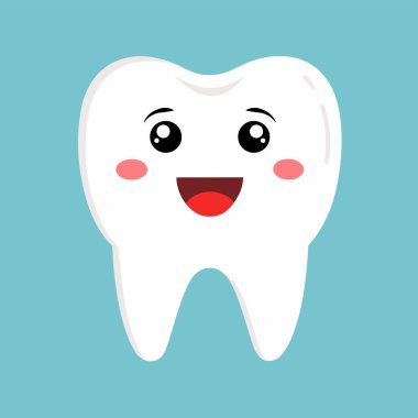 Mavi arka planda düz dişli şirin çizgi film.