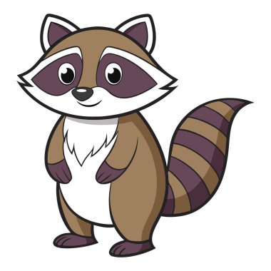 Beyaz arka planda düz stil şirin çizgi film rakunu