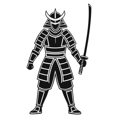 Beyaz arkaplanda siyah samuray silueti