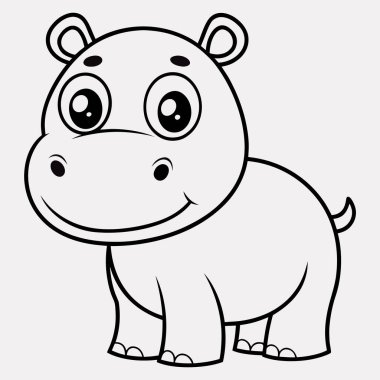 Renklendirme sayfaları için kalın hatları olan siyah beyaz çizgi film hipopotamları