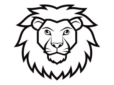 Siyah ve beyaz düz aslan yüzlü. Renklendirme sayfaları için kalın ana hatlarla tırmanıyor.