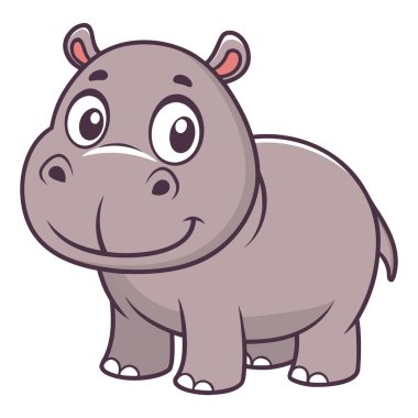 Beyaz arka planda net çizgileri olan sevimli çizgi film hipopotamları