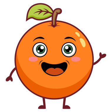 Gülen çizgi film portakalı meyve maskotları. Beyaz arka planda açık bir özet var.