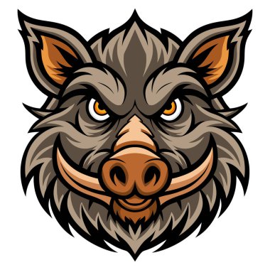 Yaban domuzu maskotu Başı beyaz arka planda açık siyah çizgili