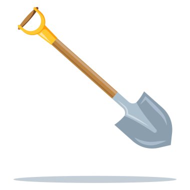 Beyaz arka planda düz bir bahçe küreği. Tarım ve bahçıvanlık aracı