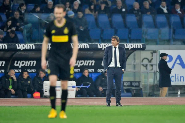 Antonio Conte Técnico Inter Reage Durante Jogo Campeonato Futebol Série — Fotografia de Stock