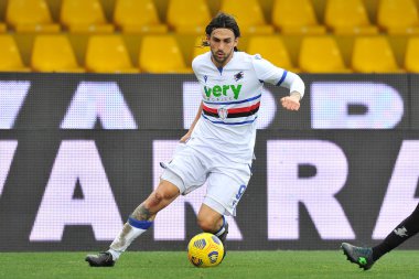 Sampdoria 'dan Ernesto Torregrossa oyuncusu, Benevento ile Sampdoria arasındaki İtalyan SerieA şampiyonluğu maçında, Benevento' daki Ciro Vigorito Stadyumu 'nda oynanan maç 1-1 sonuçlandı. İtalya, 07 Şubat 2021.