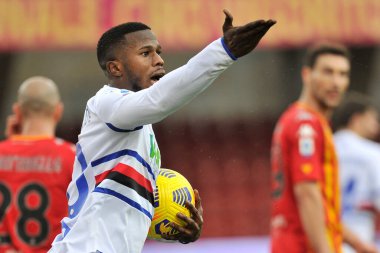 Sampdoria 'nın Balde Keita oyuncusu, Benevento ile Sampdoria arasında oynanan İtalya SerieA maçında, Benevento Vigorito Stadyumu' nda oynanan maç 1-1 berabere sonuçlandı. İtalya, 07 Şubat 2021. 