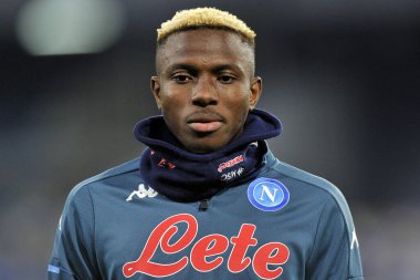 Napoli 'den Victor Osimhen, İtalya Serie A maçında Napoli ile Bologna arasında oynanan maçın son sonucu 3-1, Diego Armando Maradona Stadyumu' nda oynandı. İtalya, 07 Mart 2021.