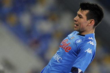 Napoli 'li Hirving Lozano oyuncusu, Napoli ile Empoli arasındaki İtalya Kupası maçında, Napoli' deki Diego Armando Maradona Stadyumu 'nda oynanan final maçı 3-2' dir. İtalya, 13 Ocak 2021.