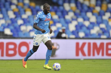 Napoli 'nin Kalidou Koulibaly oyuncusu, Napoli ile Ceneviz arasında oynanan İtalya SerieA Şampiyonası final maçı sırasında Napoli' nin San Paolo Stadyumu 'nda oynanan maç 6-0' dı..