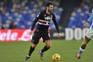 Sampdoria 'dan Antonio Candreva, Napoli ile Sampdoria arasındaki İtalyan futbol ligi maçında, Napoli' deki Diego Armando Maradona Stadyumu 'nda oynanan final maçı 2-1' dir. İtalya, 13 Aralık 2020. 