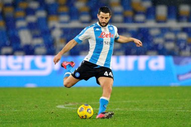 Napoli 'li Konstantinos Manolas, Napoli' deki Diego Armando Maradona Stadyumu 'nda oynanan Napoli - Spezia maçının son maçı olan Serie A maçında 1-2 berabere kaldı. İtalya, Ocak 06, 2021. 