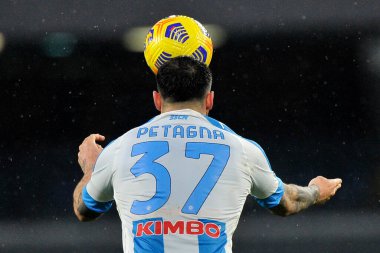 Napoli 'den Andrea Petagna, Napoli ile Spezia arasında oynanan İtalya futbol ligi Serie A maçında, final maçı 1-2, Napoli' deki Diego Armando Maradona Stadyumu 'nda oynandı. İtalya, Ocak 06, 2021. 