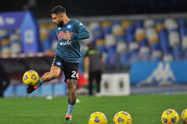 Napoli 'den Lorenzo Insigne, Napoli ile Spezia arasındaki İtalya futbol ligi Serie A maçında, final maçı 1-2, Napoli' deki Diego Armando Maradona Stadyumu 'nda oynandı. İtalya, Ocak 06, 2021