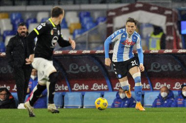 Napoli 'li Piotr Zielinski, Napoli' deki Diego Armando Maradona Stadyumu 'nda oynanan Napoli - Spezia maçının son maçı olan Serie A maçında 1-2 berabere kaldı. İtalya, Ocak 06, 2021. 