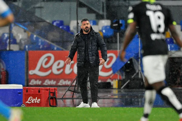 ナポリのGennaro Gatturoコアは ナポリ対Speziaの間のイタリアのサッカーリーグセリエAの試合中に ナポリのDiego Armando Maradonaスタジアムで行われた最終結果1 2と一致しました イタリア 2021年1月6日 — ストック写真
