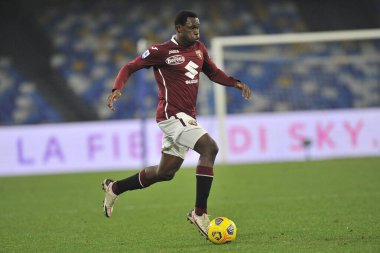 Torino 'lu Wilfried Singo oyuncusu, Napoli ile Torino 1-1 arasındaki İtalyan Serie A futbol şampiyonası maçında, Napoli' deki Diego Armando Maradona Stadyumu 'nda oynandı. İtalya, 23 Aralık 2020. 