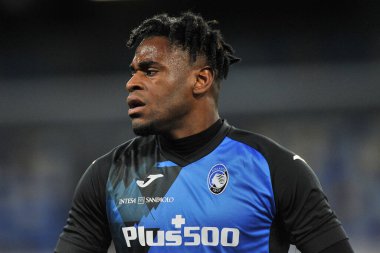Atalanta 'lı Duvan Zapata oyuncusu, İtalya Kupası' nın Napoli ile Atalanta arasındaki yarı final maçında Diego Armando Maradona Stadyumu 'nda oynanan maçın sonucu 0-0 oldu. İtalya, 3 Şubat 2021. 