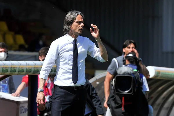 Filippo Inzaghi Trener Benevento Podczas Meczu Włoskiej Ligi Piłkarskiej Serie — Zdjęcie stockowe