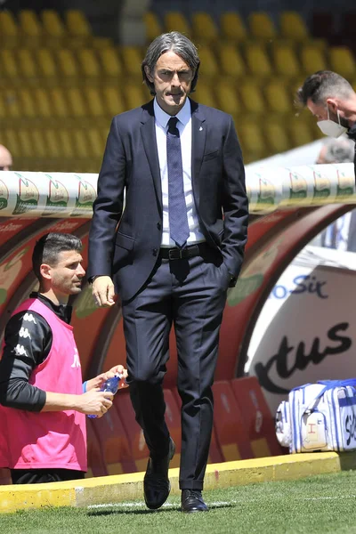 Filippo Inzaghi Trener Benevento Podczas Meczu Włoskiej Ligi Piłkarskiej Serie — Zdjęcie stockowe
