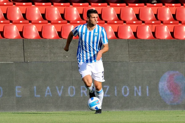 Jogador Luca Coccolo Spal Durante Jogo Taça Italiana Rta Benevento — Fotografia de Stock