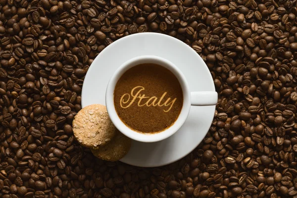 Martwa natura - kawa z tekstem Włochy — Zdjęcie stockowe