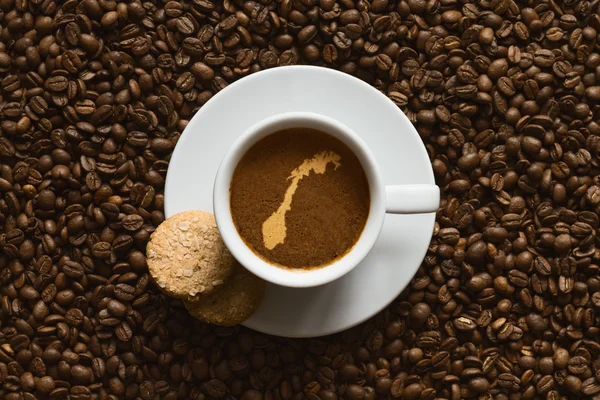 Still life - coffee with map of Norway — Stock Photo, Image