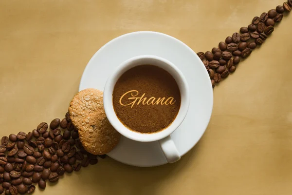 Still life - coffee wtih text Ghana — Stock Photo, Image