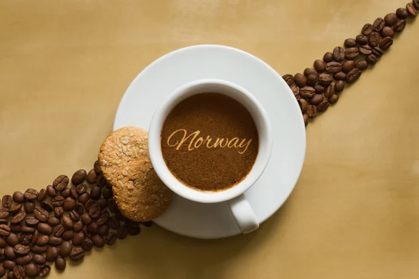 Still life - kaffe med text Norge — Stockfoto