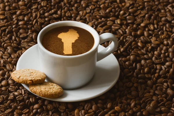 Zátiší - káva s mapou z Beninu — Stock fotografie