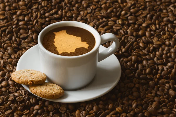 Natureza morta - café com mapa de Bolívia — Fotografia de Stock