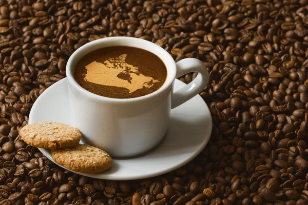 Stillleben - Kaffee mit Landkarte von Kanada — Stockfoto