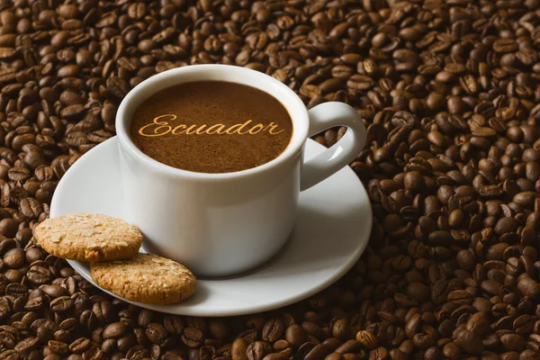 Csendélet - kávé-Ecuador szöveggel — Stock Fotó