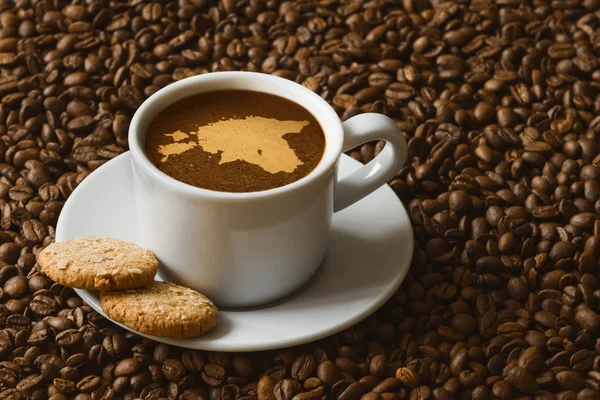 Stillleben - Kaffee mit Landkarte von Estland — Stockfoto