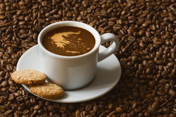 Stillleben - Kaffee mit Landkarte von Griechenland — Stockfoto