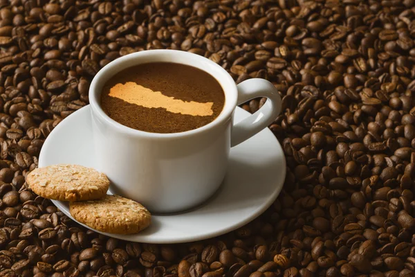 Stillleben - Kaffee mit Nepalkarte — Stockfoto