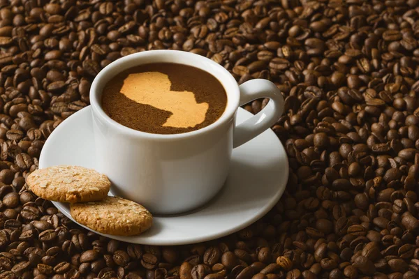 Stillleben - Kaffee mit Landkarte von Paraguay — Stockfoto