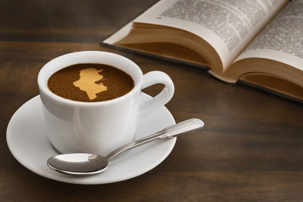 静物-咖啡与突尼斯地图 — 图库照片