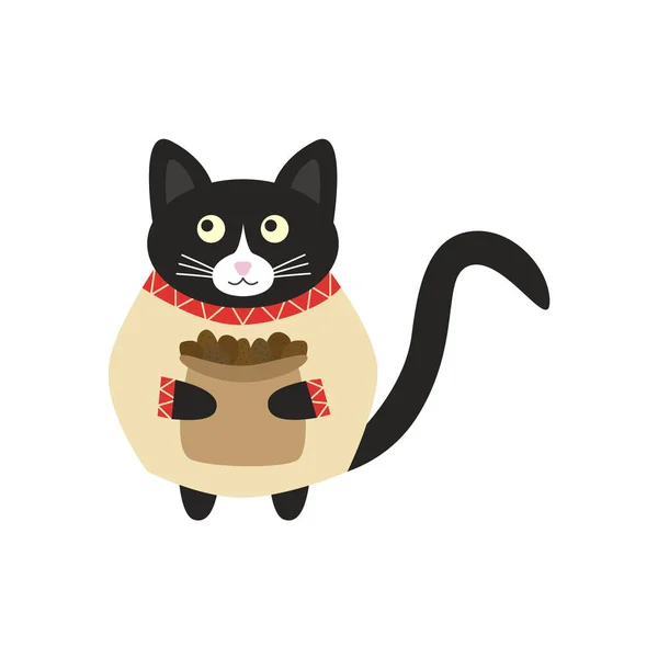 Lindo Gato Negro Belarusiano Con Una Bolsa Papas Una Camisa — Vector de stock