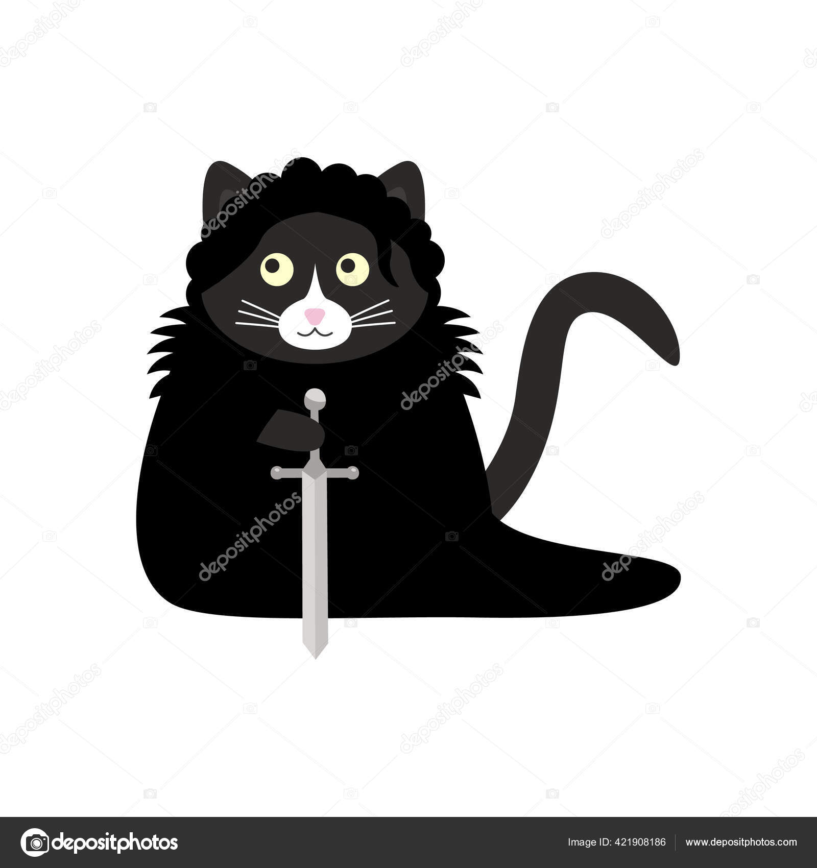 Vettoriale stockCarino Gatto Nero Jon Snow Mantello Nero Con Una Spada di  ©Frauhellen #421908186, image size:1600x1700