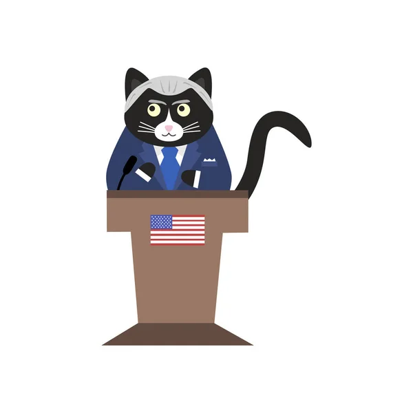 Χαριτωμένη Αμερικανική Γάτα Κοστούμι Γραβάτες Και Αστεία Χτενίσματα Στο Βάθρο — Διανυσματικό Αρχείο