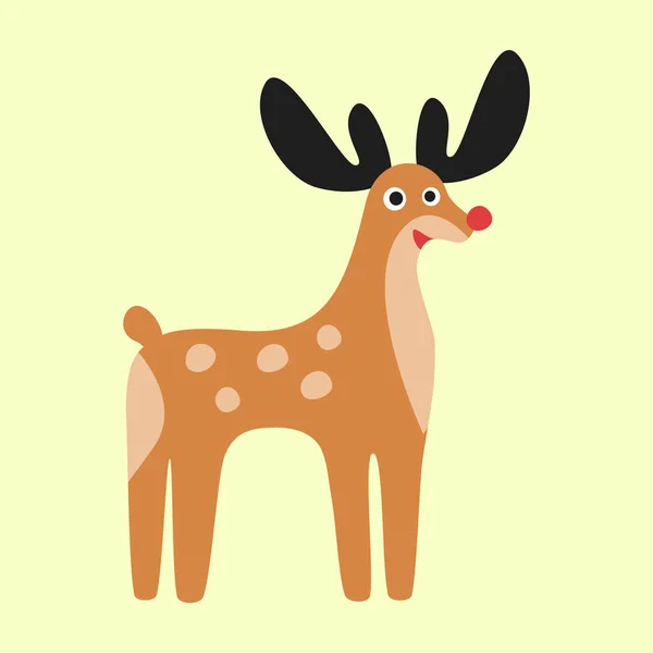 Cute Reindeer Yellow Background Doodle Flat Illustration Vector — Stock Vector