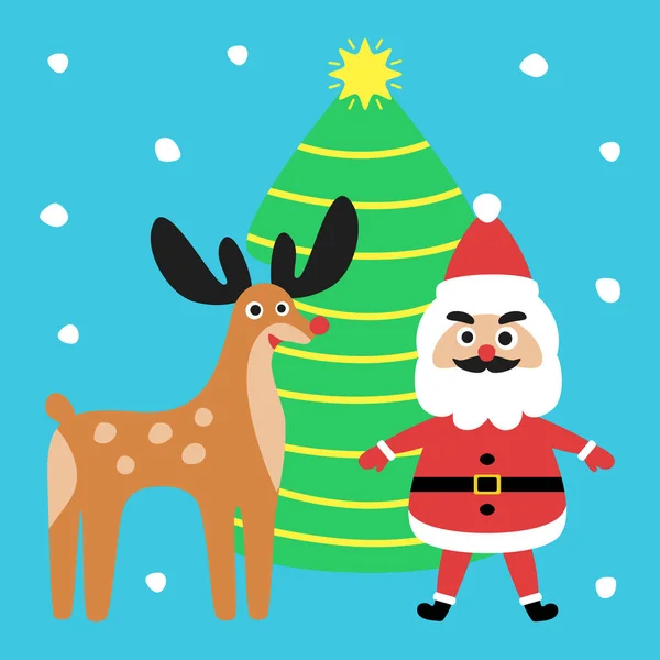Louco Papai Noel Veado Com Árvore Natal Flocos Neve Fundo — Vetor de Stock