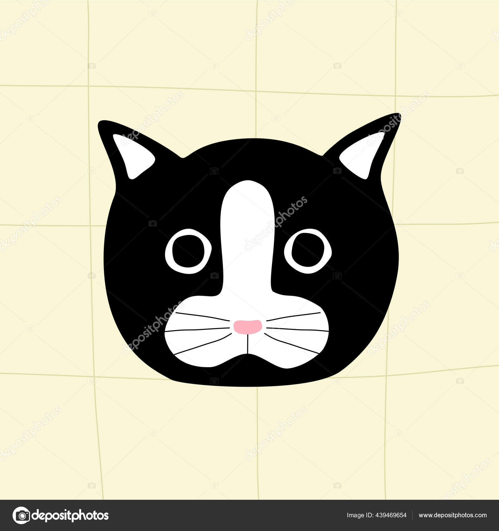 Chat Surpris Noir Blanc Tete Chat Noir Surpris Aux Grands Image Vectorielle Par Frauhellen C Illustration