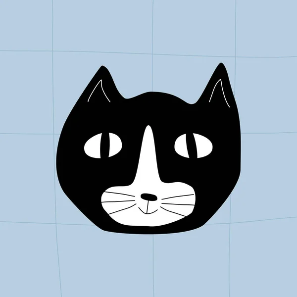 Lindo Gato Feliz Negro Cabeza Gato Negro Caricatura Cabeza Gato — Vector de stock