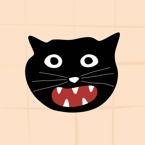 Black Crazy Cat Head Crazy Black Cat Open Mouth Wild — Stock Vector