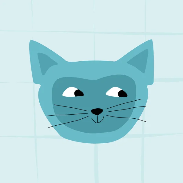 Lindo Gato Azul Con Ojos Divertidos Cabeza Gato Azul Con — Vector de stock