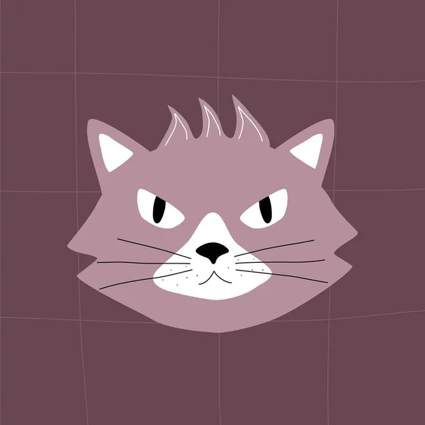 Серьезный Кот Сердитыми Глазами Голова Злого Серого Кота Кошачья Голова — стоковый вектор