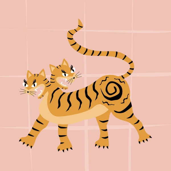 Dvouhlavý Zlatý Tygr Fantastické Stvoření Tradice Kultura Asie Obrázek Vektoru Royalty Free Stock Ilustrace